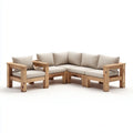 Salon de jardin d'angle 5 places beige en pin massif 210 x 210 x 75 cm