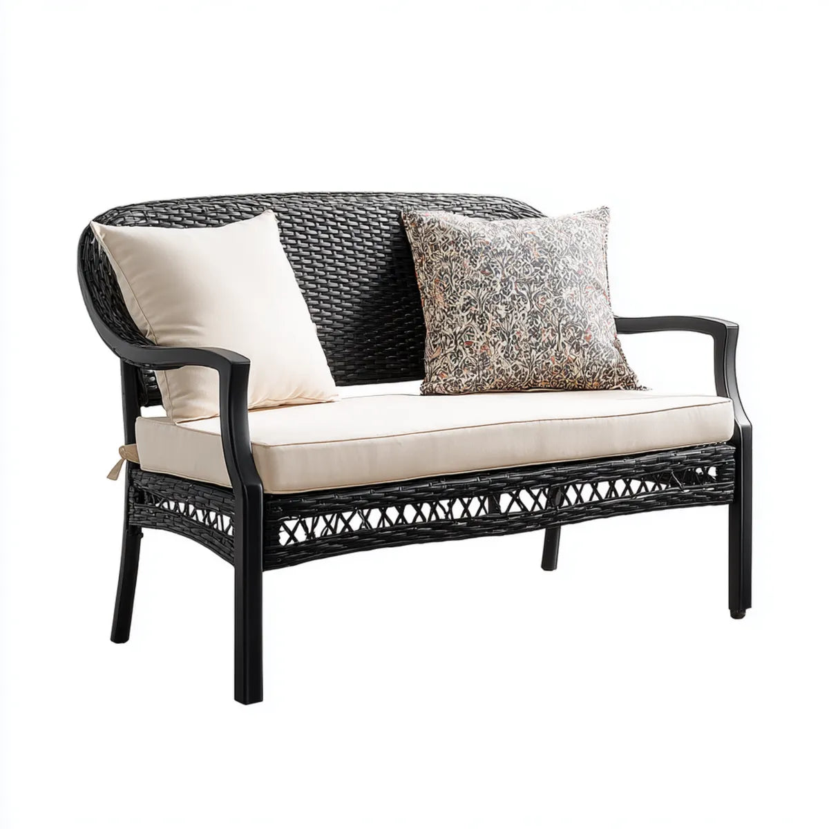 Canapé de jardin 2 places noir et beige en résine tressée 122 x 68 x 85 cm