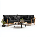 Salon de jardin d’angle 4 places noir en acacia massif avec table ronde 252 x 170 x 78 cm Ø 90 x 42 cm