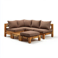 Salon de jardin d’angle 4 places avec repose-pieds brun en bois massif 210 x 210 x 75 cm