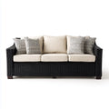 Canapé de jardin 3 places droit noir et beige 210 x 85 x 85 cm en résine tressée PE avec coussins en polyester