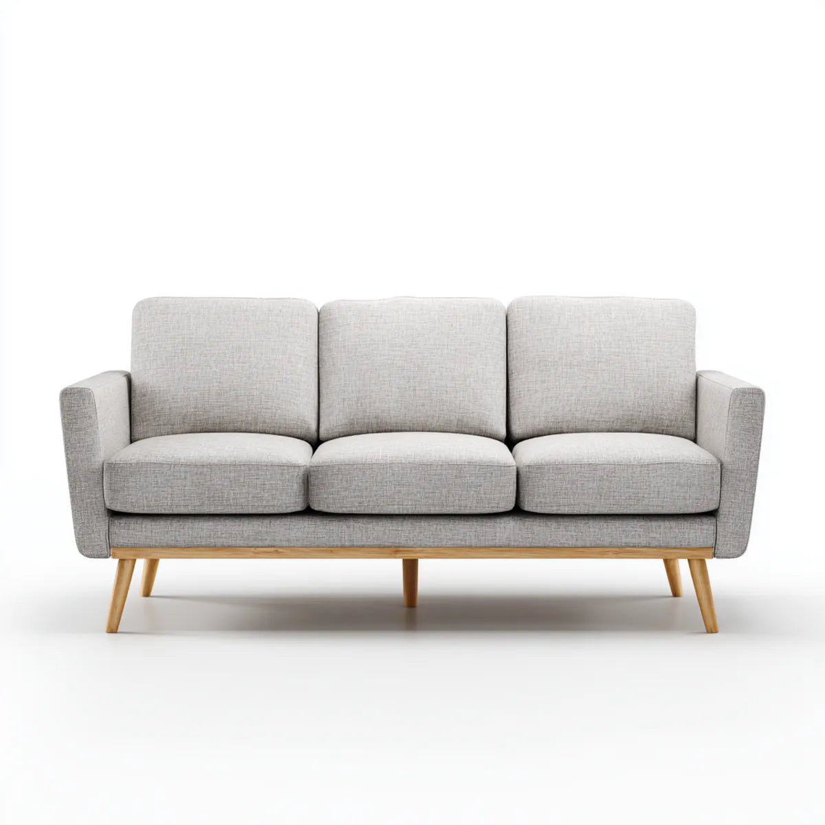 Canapé droit 3 places gris clair 180 x 80 x 82 cm en polyester avec pieds en bois massif