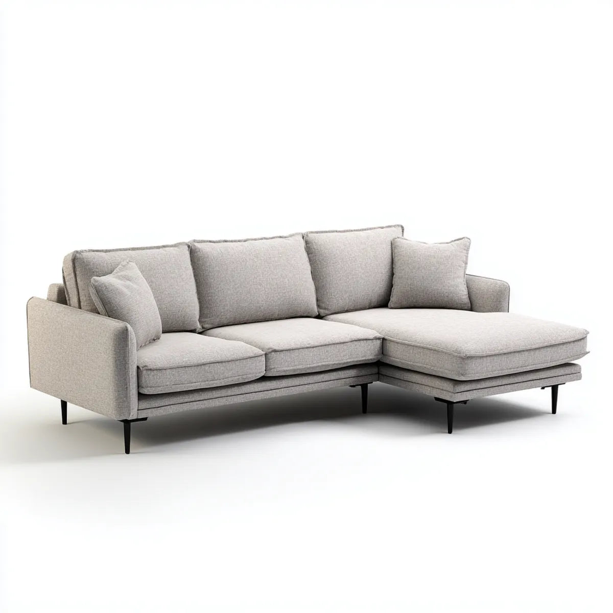Canapé d’angle 3 places avec méridienne à droite gris 260 x 160 x 85 cm en polyester forme en L