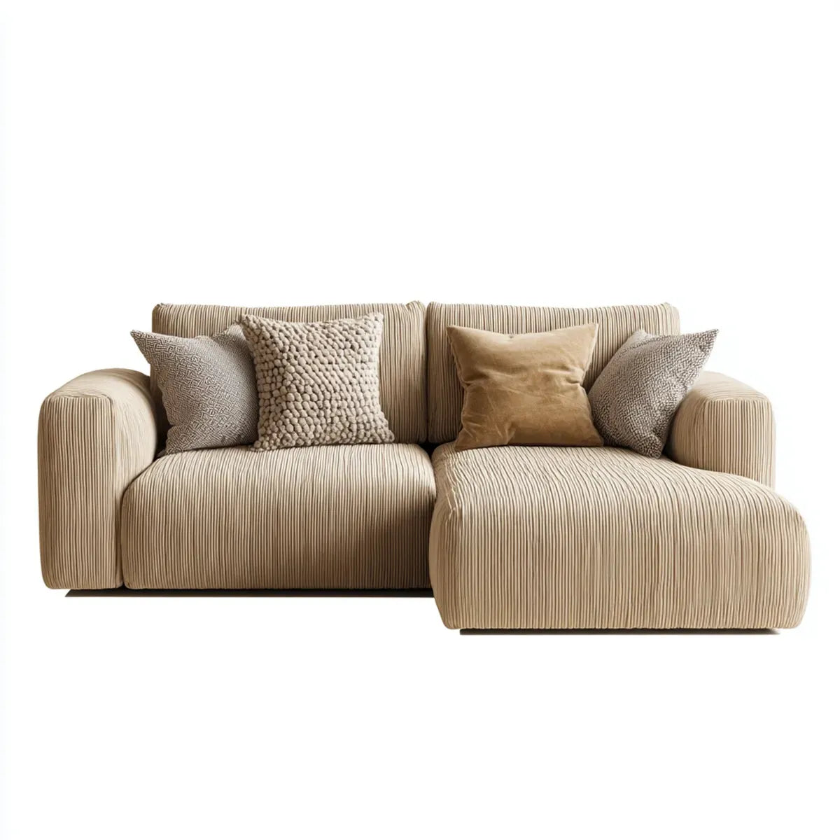 Canapé d’angle 3 places beige en velours côtelé polyester 240 x 160 x 85 cm
