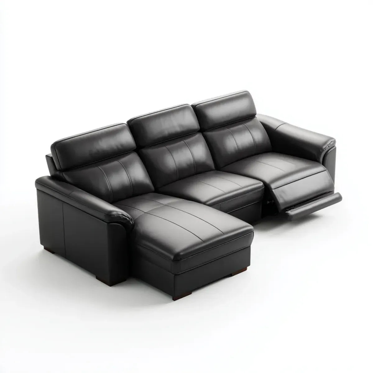 Canapé d’angle 3 places relax manuel noir en cuir synthétique PU forme L 255 x 165 x 98 cm