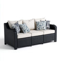 Canapé de jardin 3 places noir et beige en résine tressée PE 220 x 85 x 85 cm