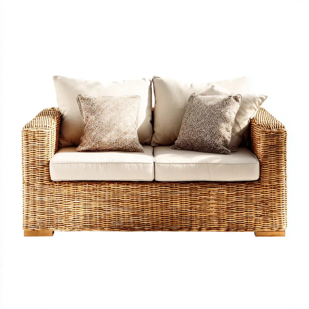 Canapé de jardin 2 places en rotin naturel beige 160 x 85 x 80 cm