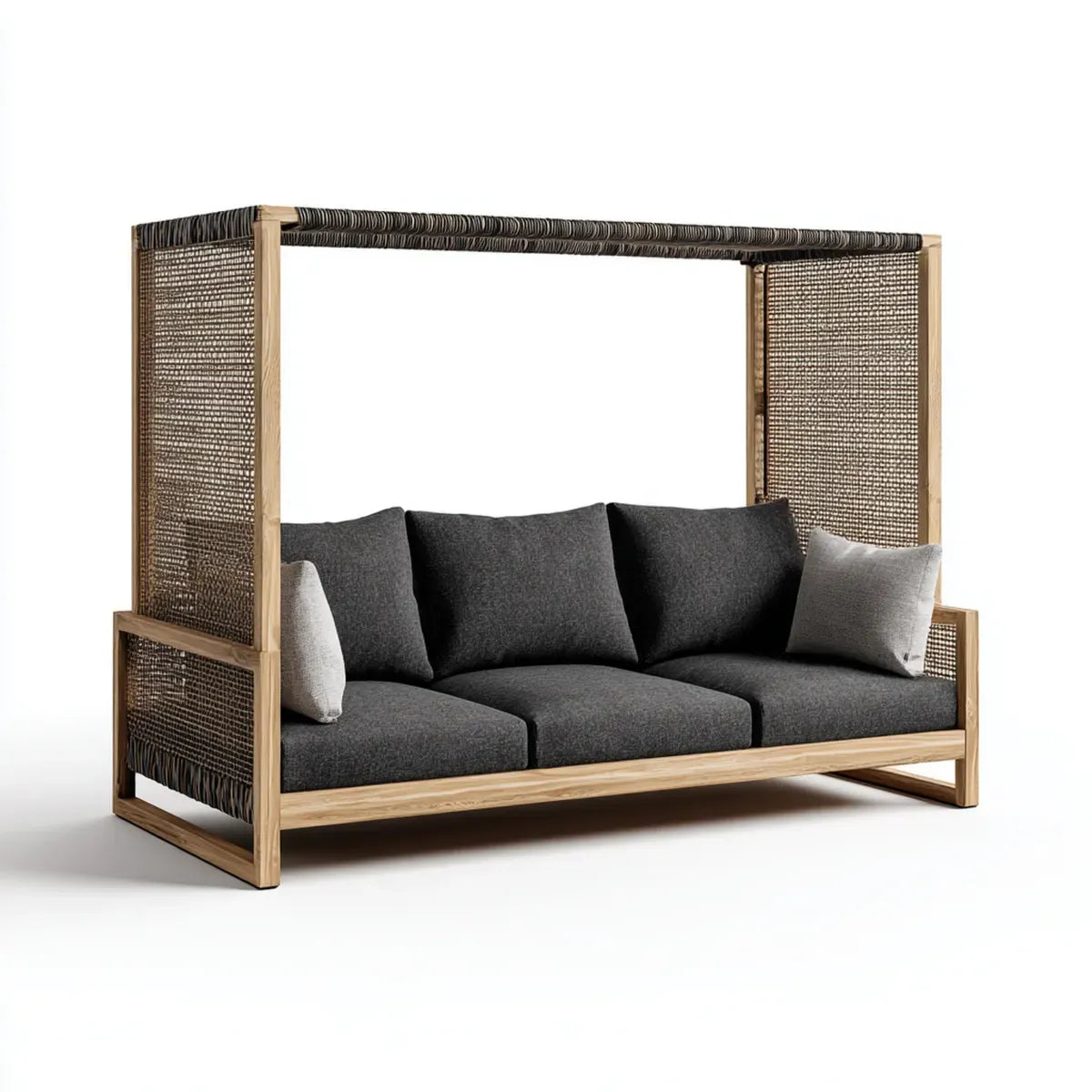Canapé de jardin 3 places avec toit en corde gris anthracite et bois d’acacia massif 200 x 85 x 200 cm