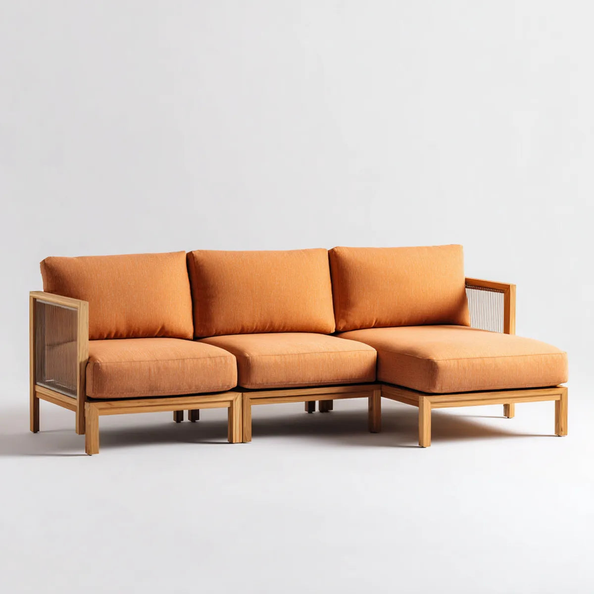 Canapé de jardin d'angle 3 places orange en bois massif d'acacia 240 x 160 x 75 cm