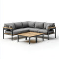 Salon de jardin d'angle 4 places gris avec table basse 220 x 220 cm en acier et acacia